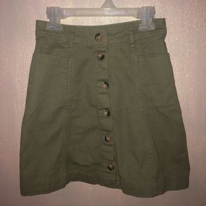 H&M Green Denim Button Down Skirt
